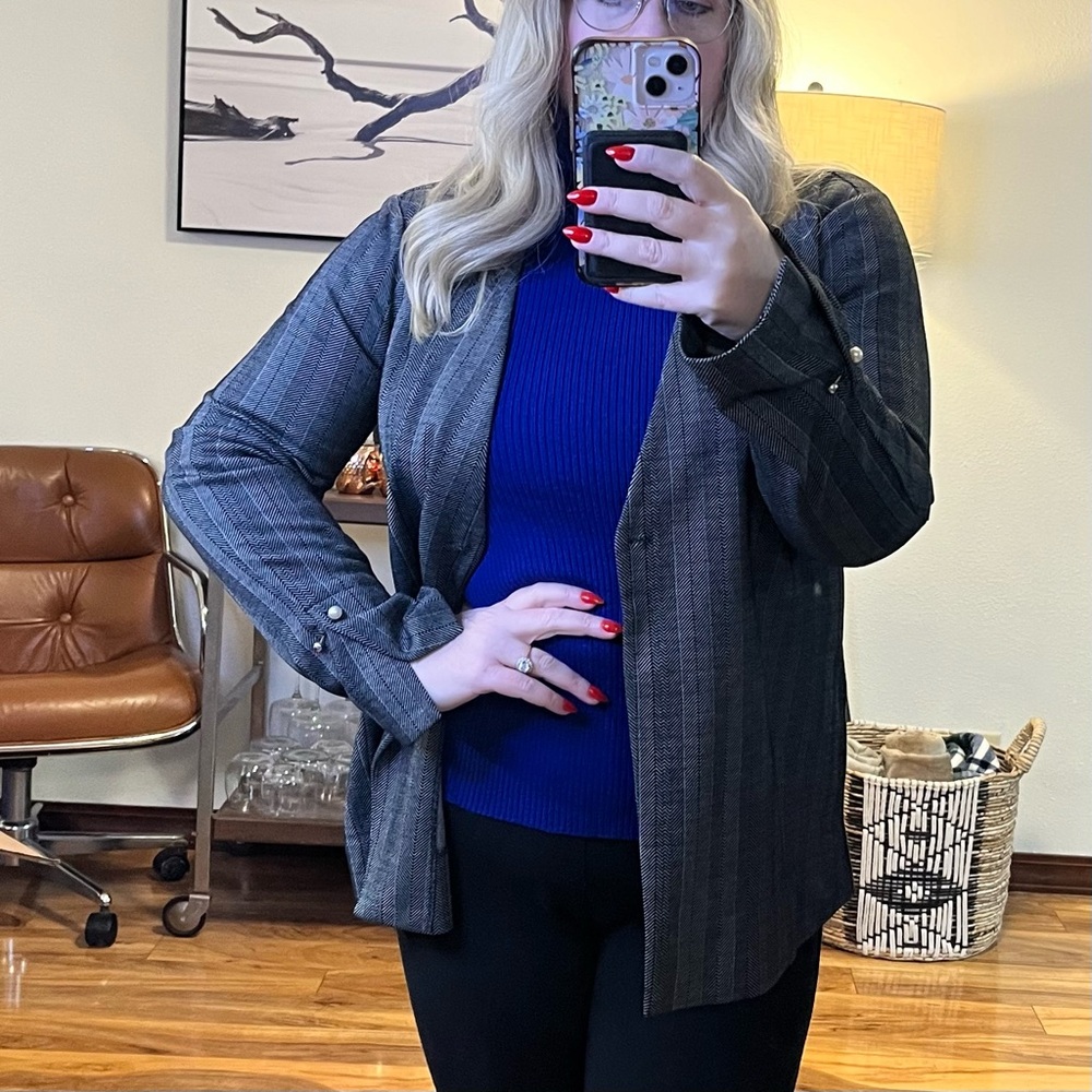 Lysse black herringbone Women's Blazer Ponte knit sz M collarless jacket
